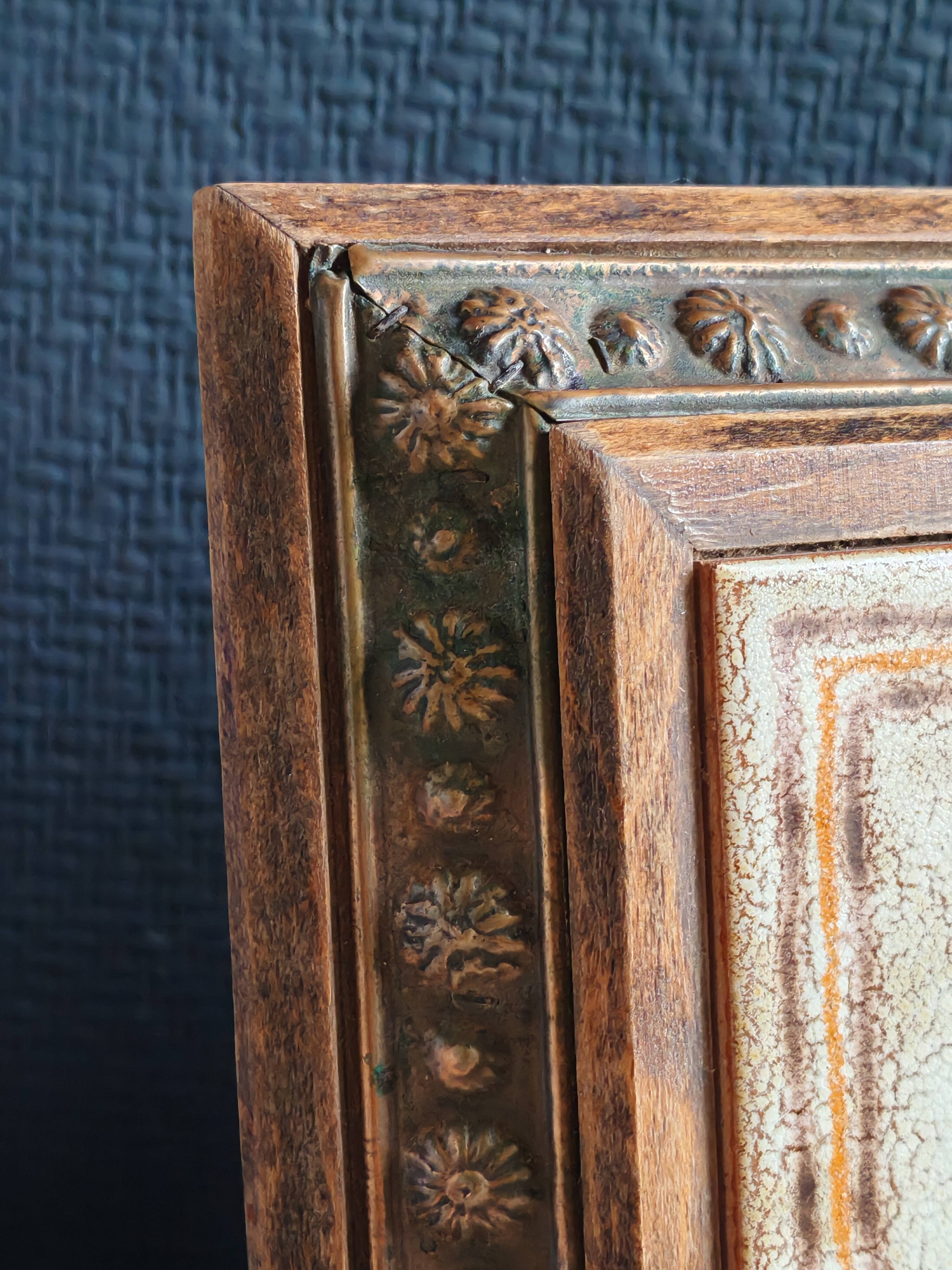 Old Italian Ceramic Trivet and Wooden Frame