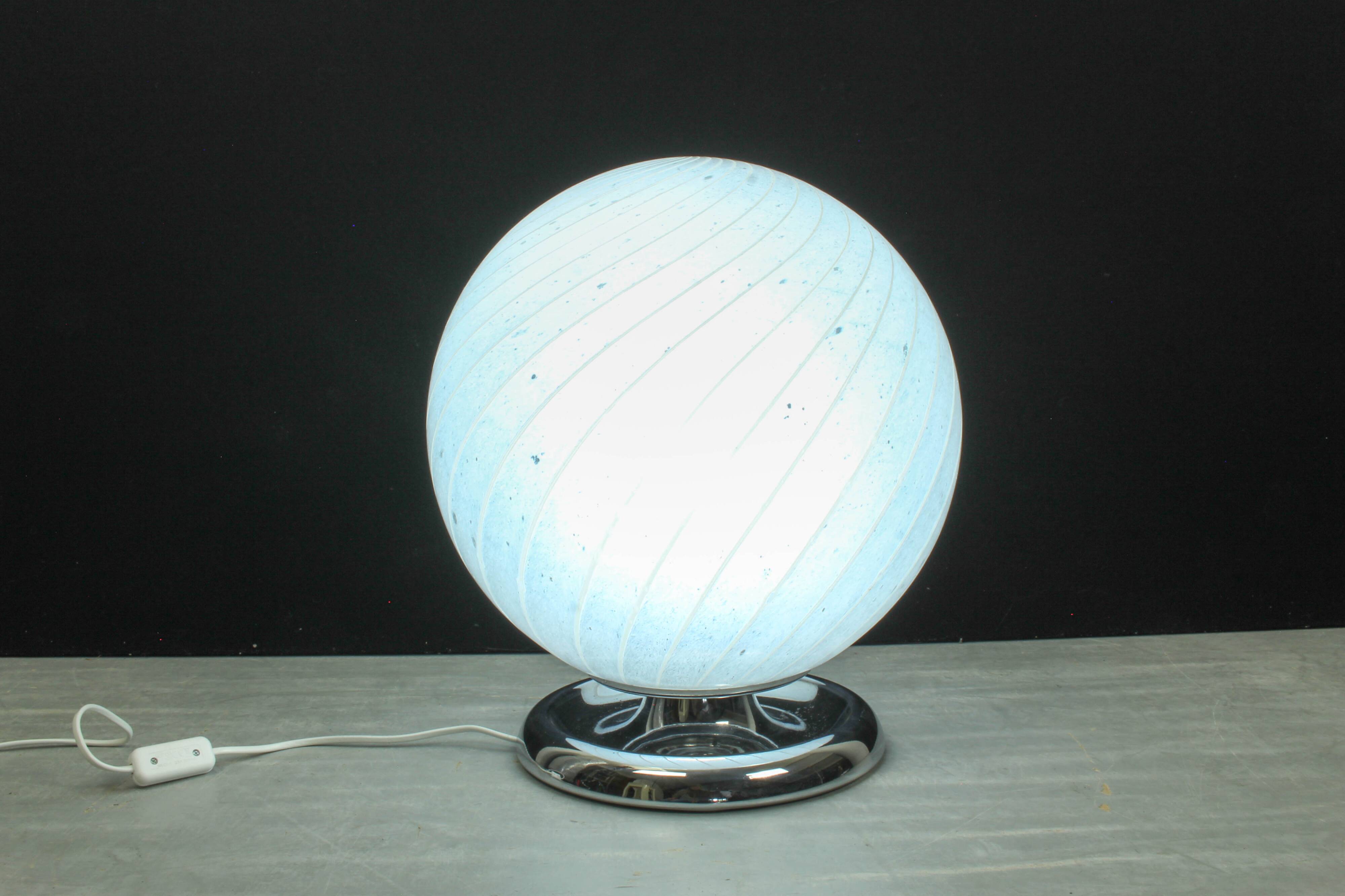 Mid Century Swirl Murano Table Ball Lamp with Chrome base
