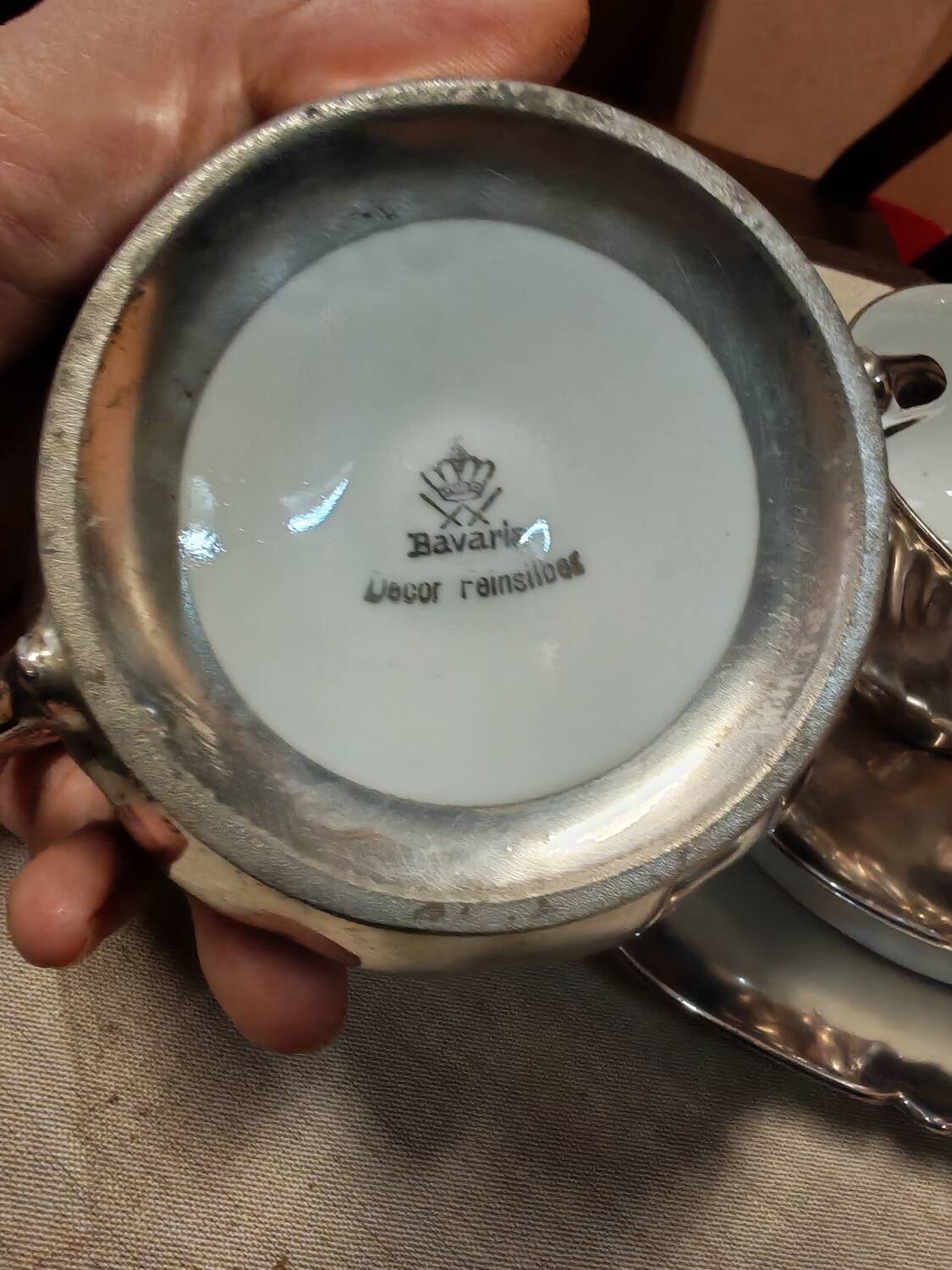 Breakfast set with tea or coffee in porcelain.