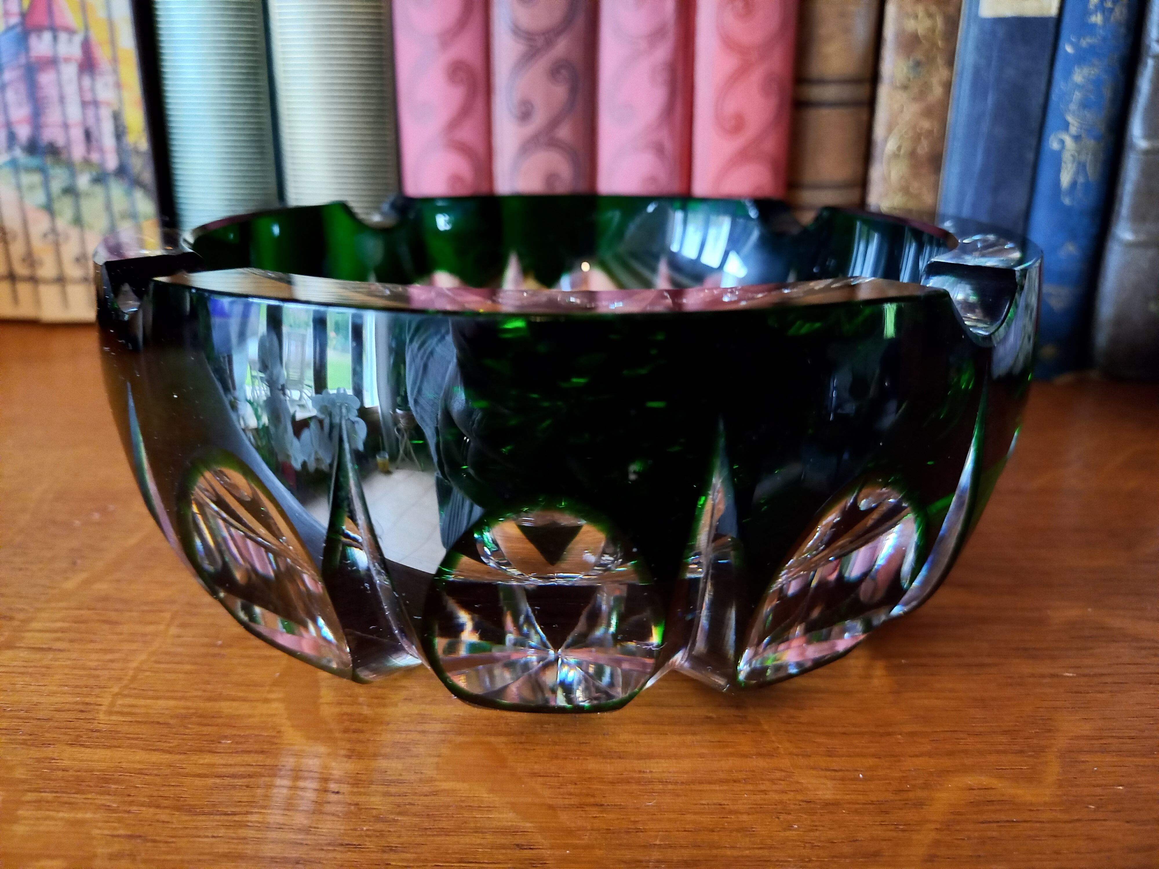 Carved crystal ashtray signed Saint Louis