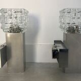 Pair of space age cubist wall lamps in brushed aluminum - design 1970
