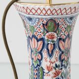 Pair of Dutch Delft Makkum ceramic table lamps with new olive green velvet shades.