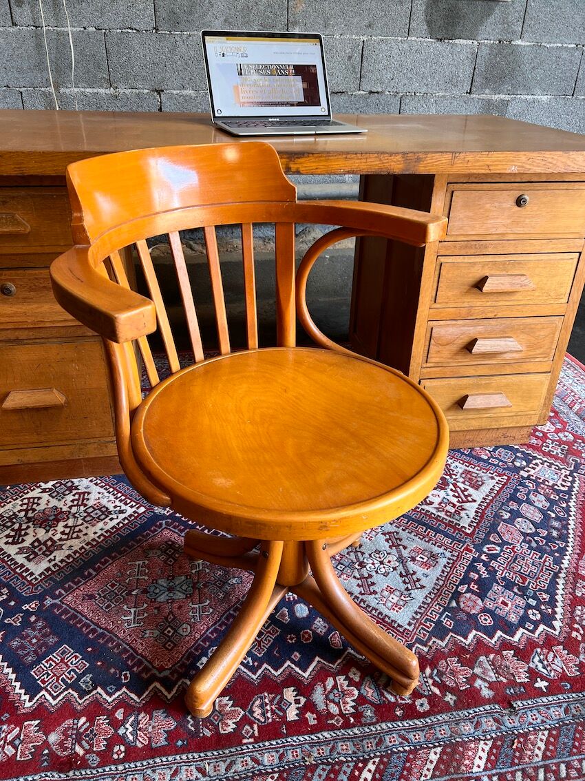 Office armchair called "American" vintage swivel Thonet in light beech - 50s