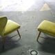 Trio de chauffeuses à oreilles wing chair danoise Elias Svedberg années 50/60 jaune vert