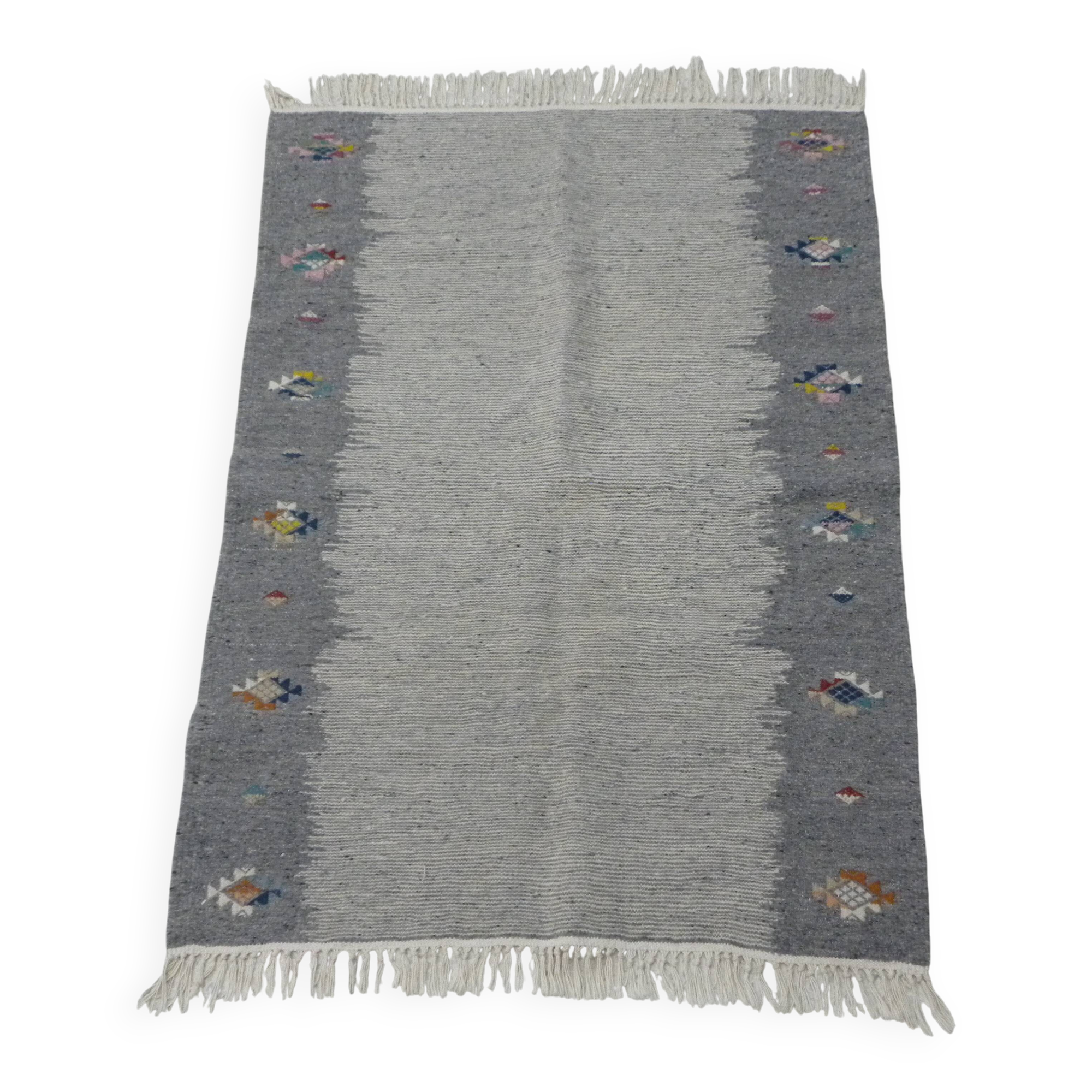 Ethnic Tribal Grey Berber Kilim Rug with Traditional Pattern