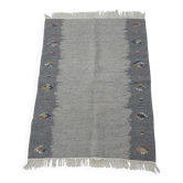 Ethnic Tribal Grey Berber Kilim Rug with Traditional Pattern