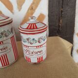 Old series of enamelled sheet metal spice pots