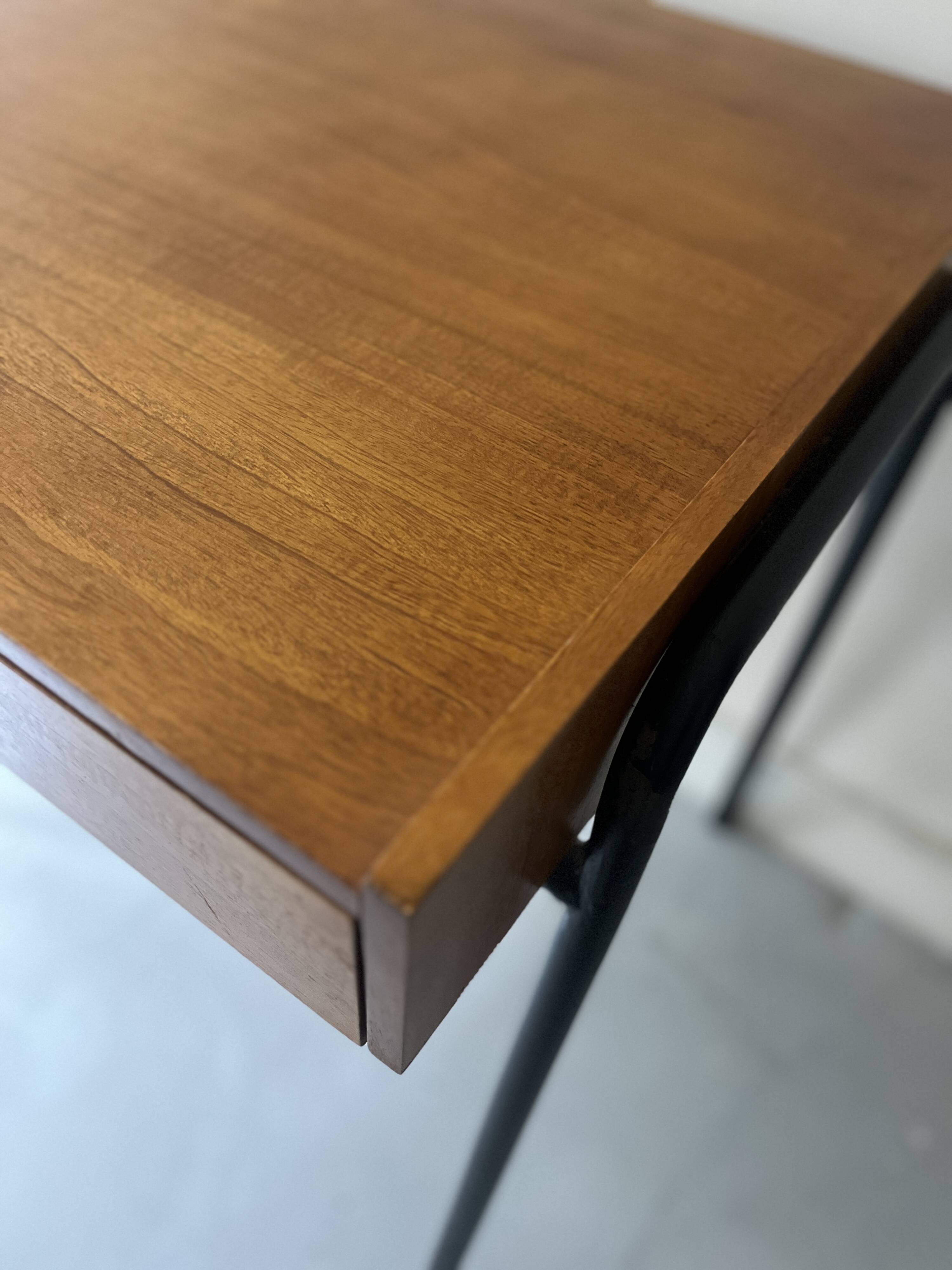 Desk in wood and black metal design 1950