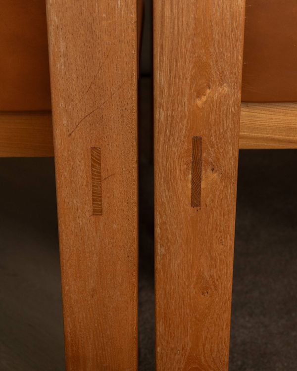Chaises de salle à manger en bois et cuir Luigi Gorgoni Roche Bobois, années 1970, ensemble de 7.
