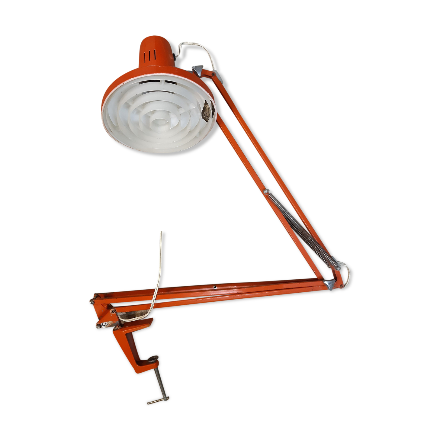 Architect lamp in orange metal Ledu brand, vintage 70s