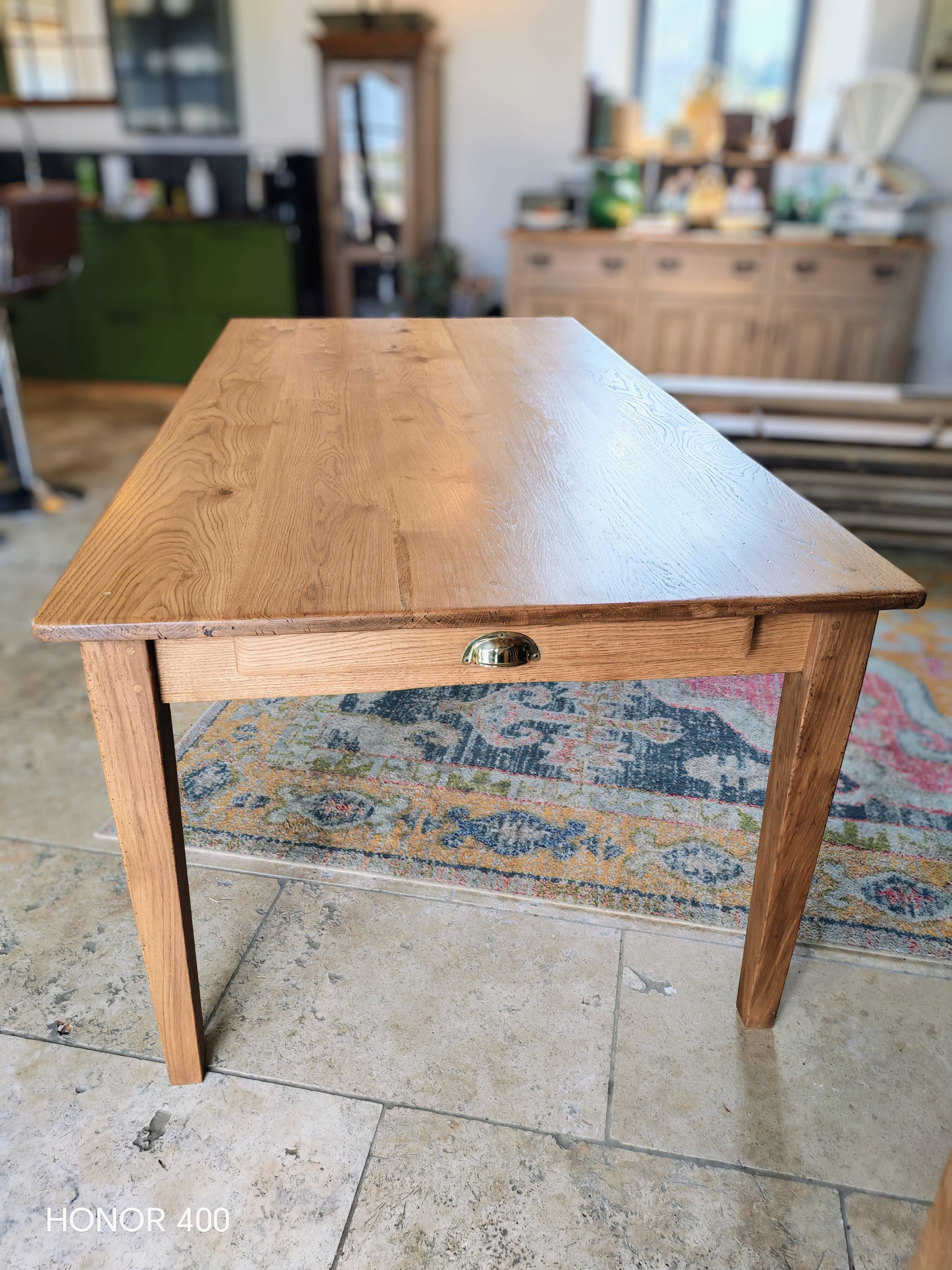 Table de ferme en chêne massif 200x100 avec sa rallonge de 60x100