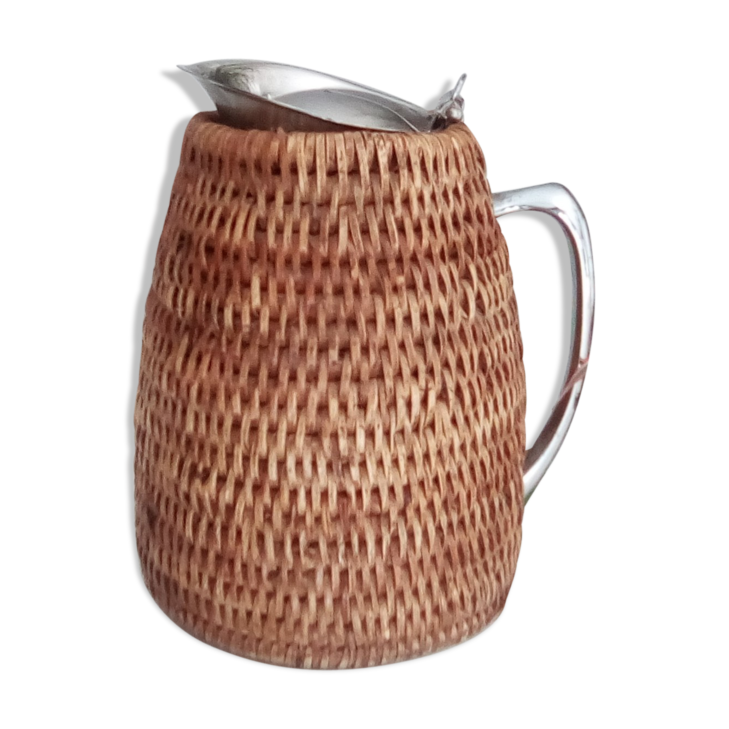 1980s rattan stainless steel pitcher