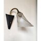 1950s wall lamp, metal, flexible brass stem and opaque shade.