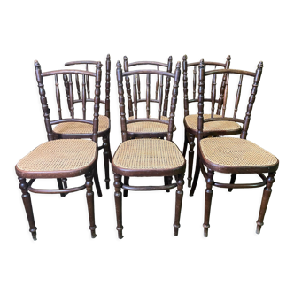 Suite de 6 chaises bistrot en cannage Fischel