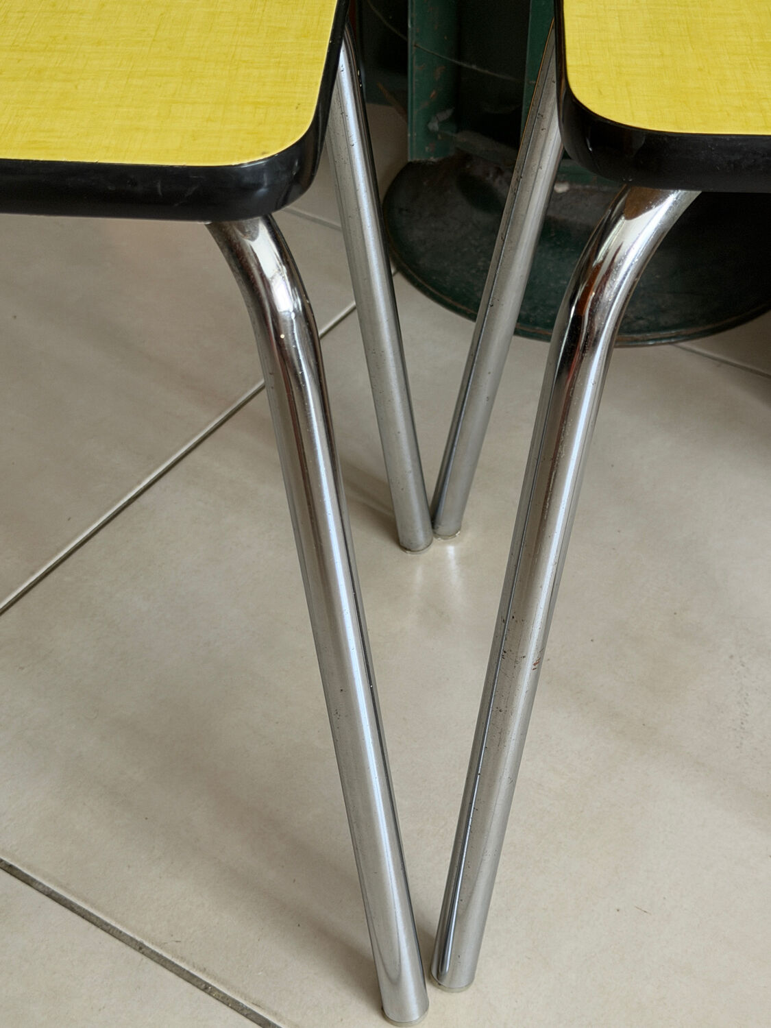 Set of 2 vintage yellow Formica stools