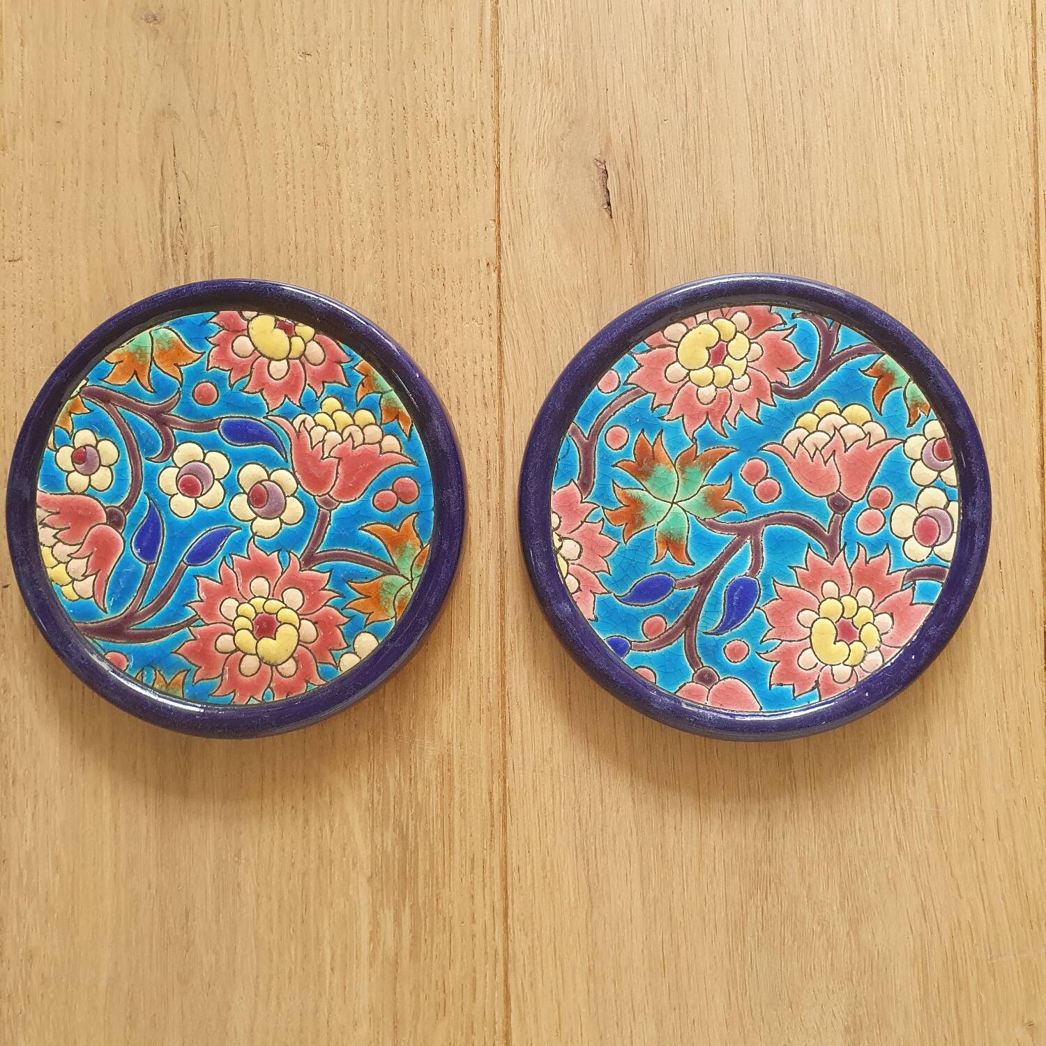 2 coasters in Longwy enamel