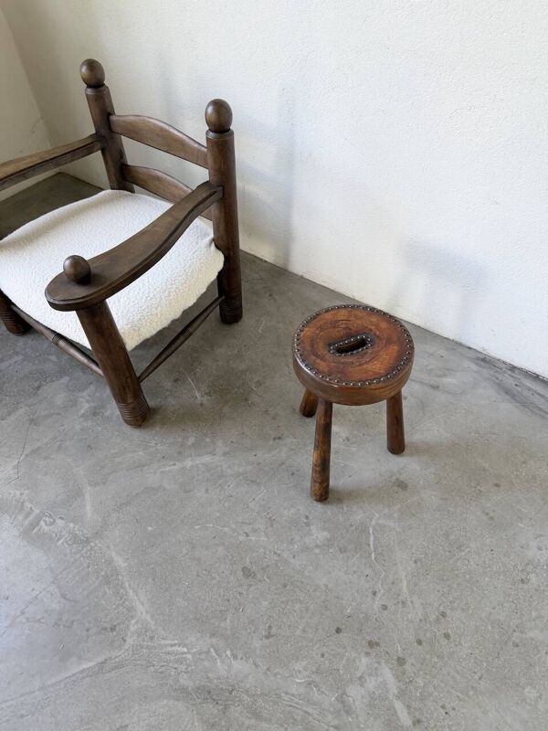 Tabouret tripode berger chêne