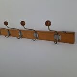 Czechoslovak Midcentury Wooden and Metal Wall Coat Rack, 1960s
