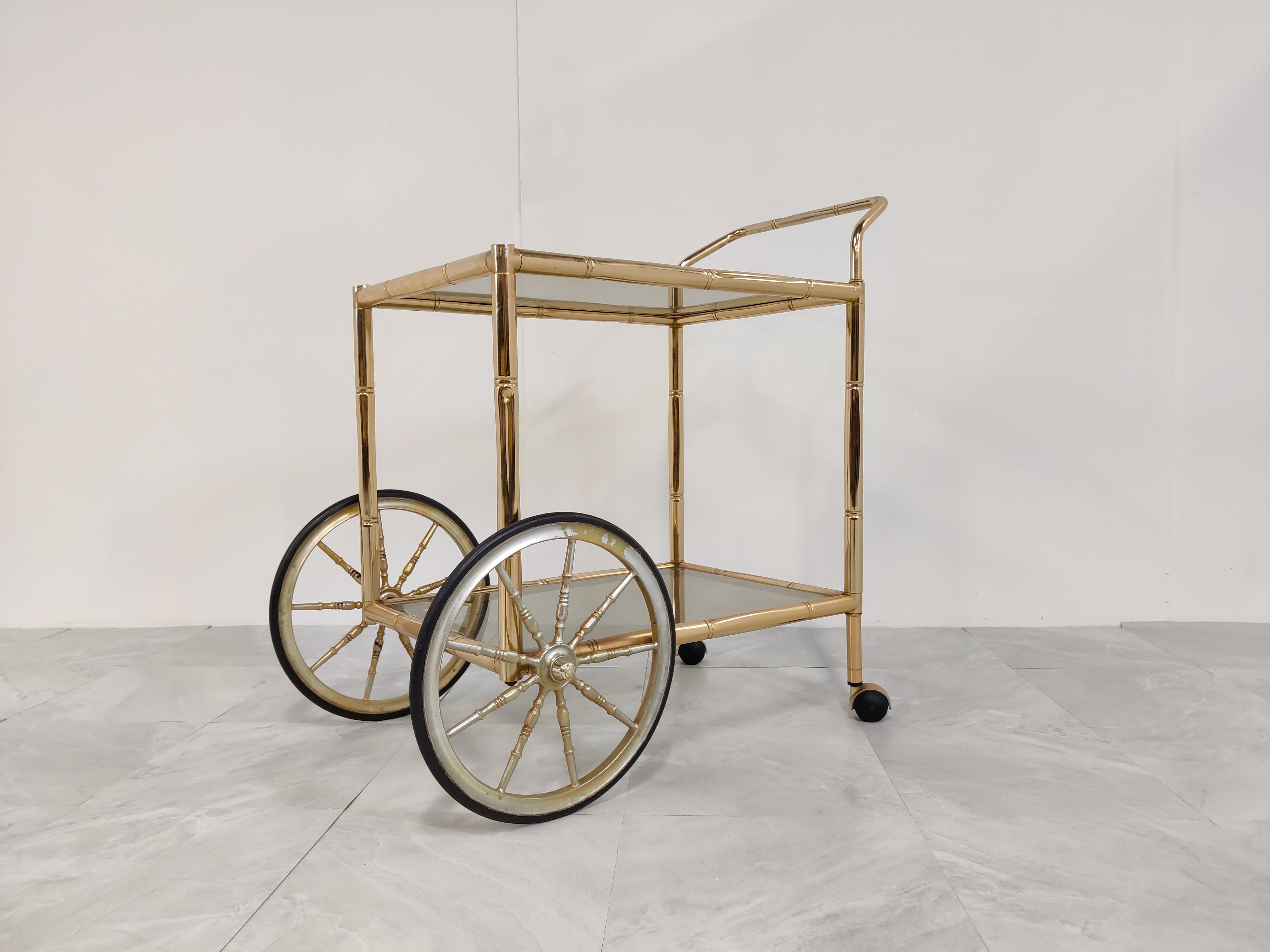 Brass faux bamboo drinks  trolley, 1970s