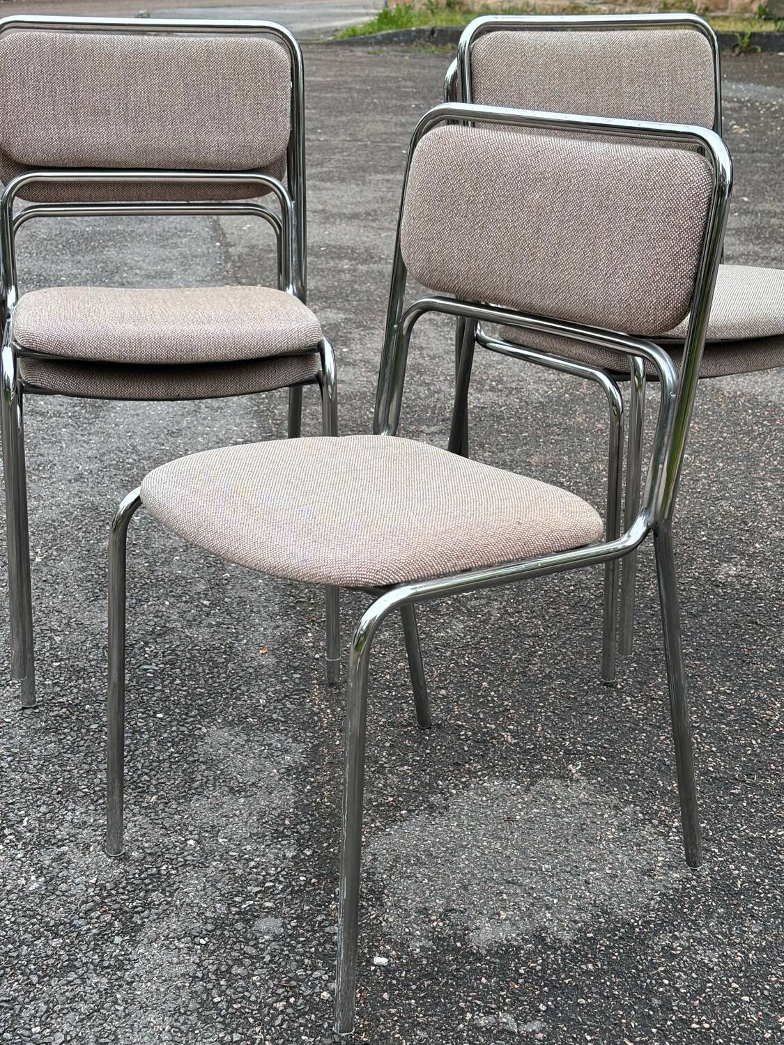 1970s designer chairs in metal and fabric