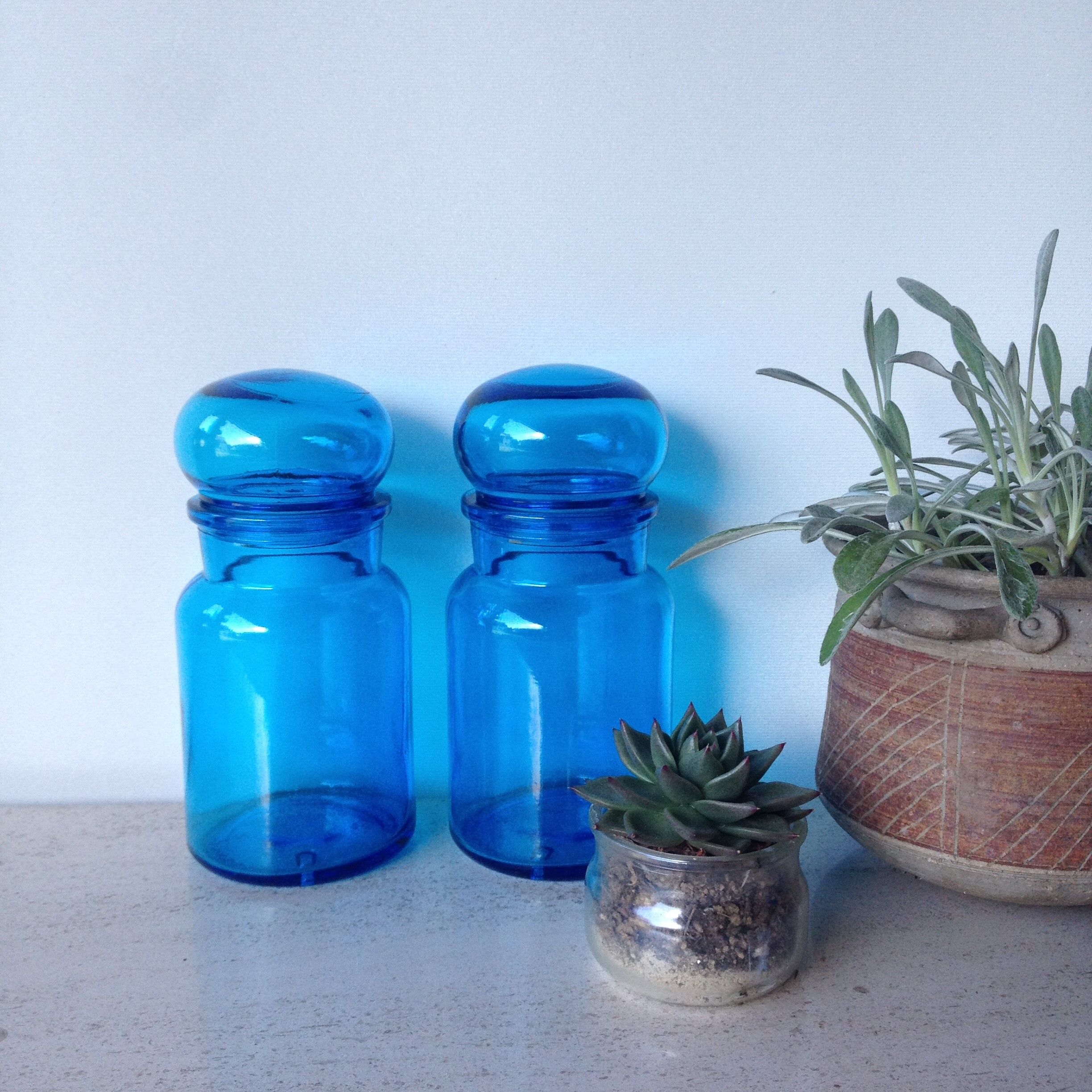 Pair of blue apothecary jars