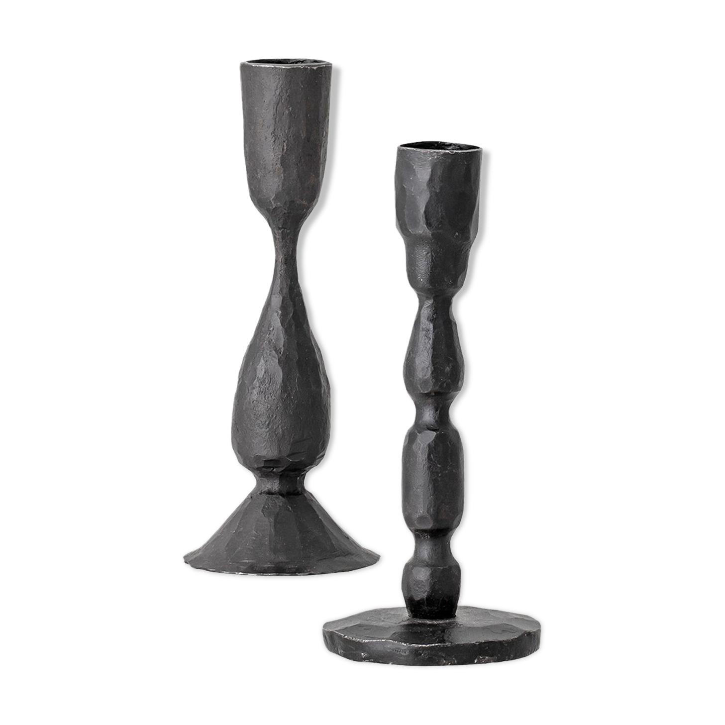 Black metal candlesticks poured out of iron