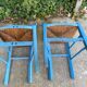 2 solid wood chairs in blue straw