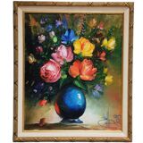 Painting / oil on canvas bouquet of flowers golden frame