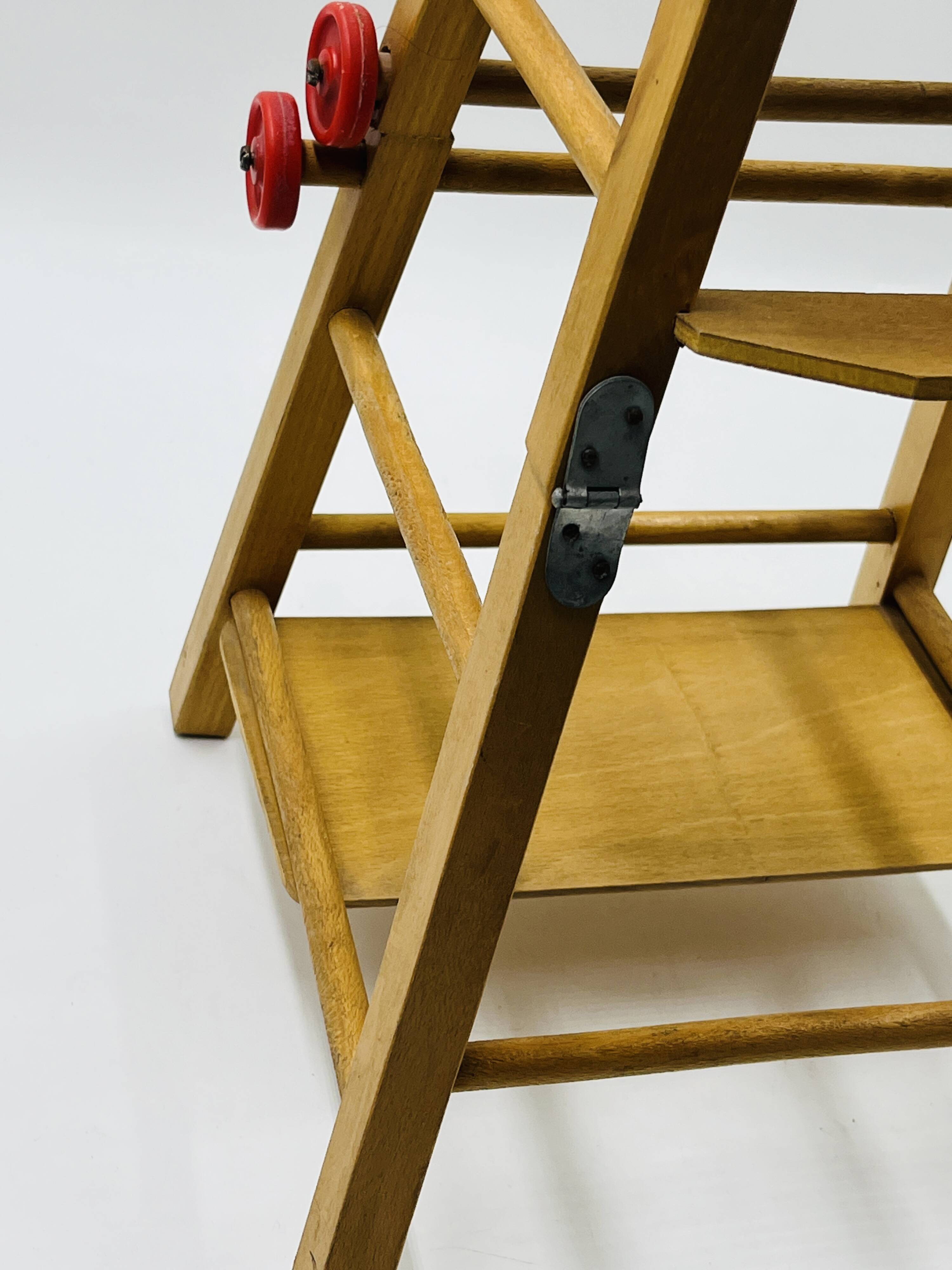 Vintage wooden doll high chair convertible into a walker