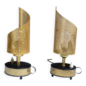 Paire de lampes métal perforé style Mategot années 50