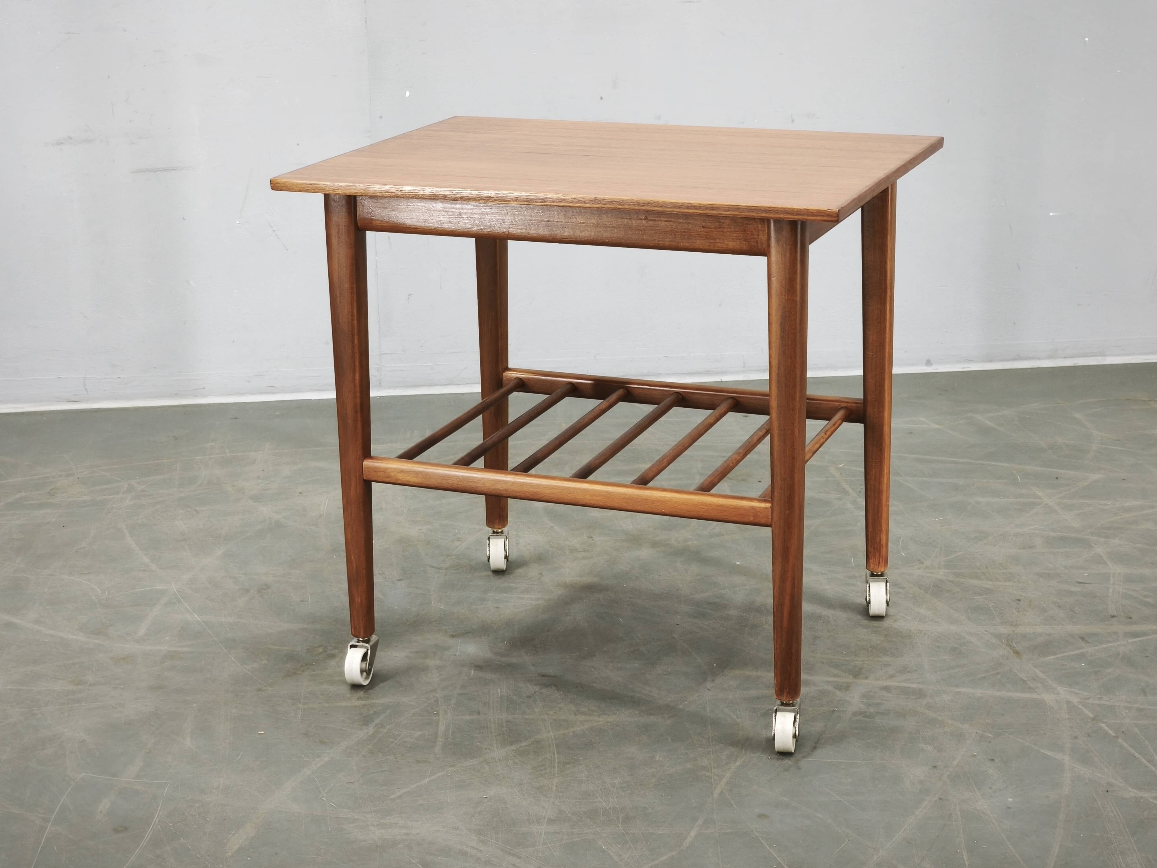 1960s Danish Modern Teak Serving Cart on Wheels