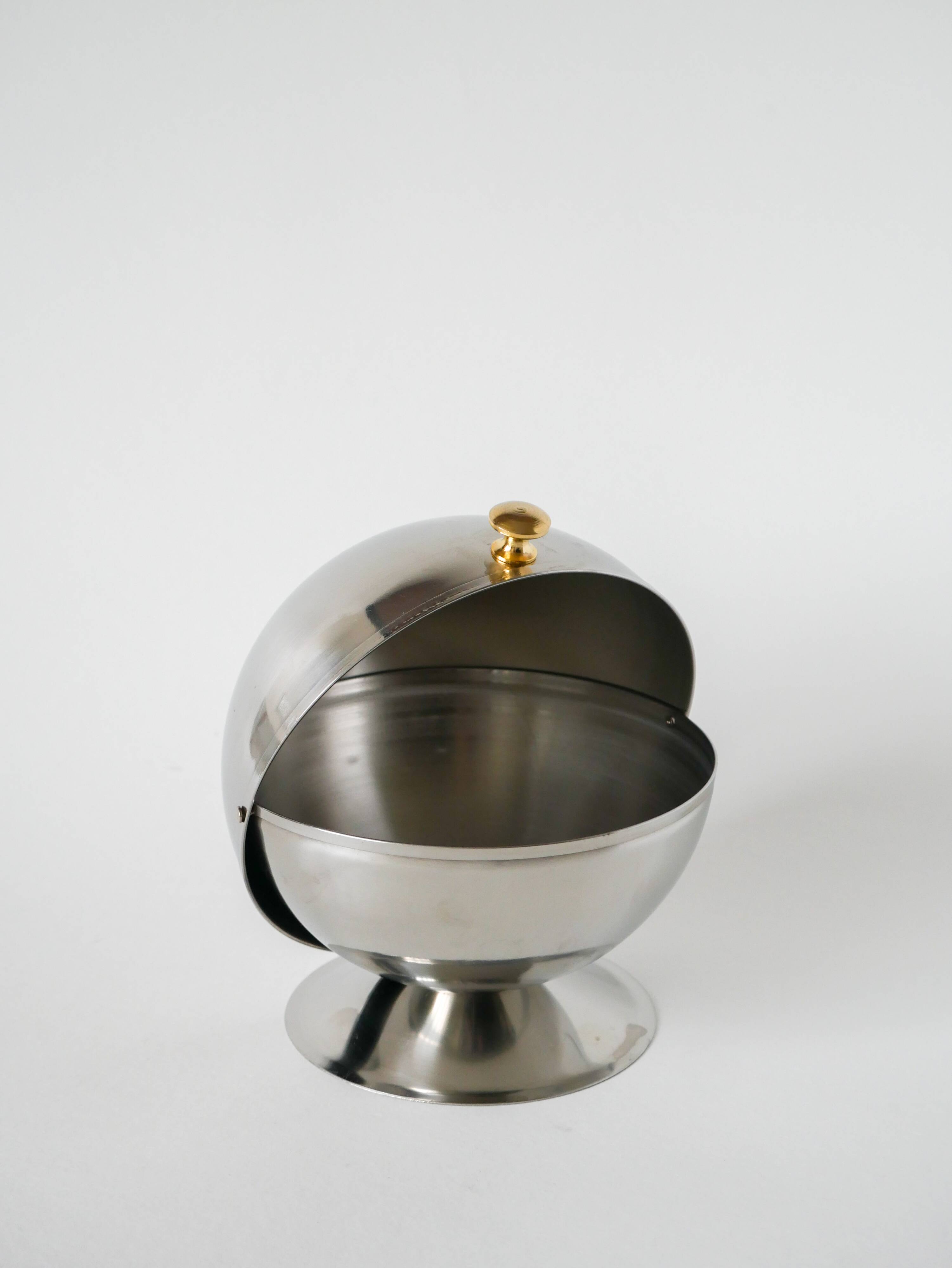 Stainless steel sugar bowl, silver & gold, Design, 1970