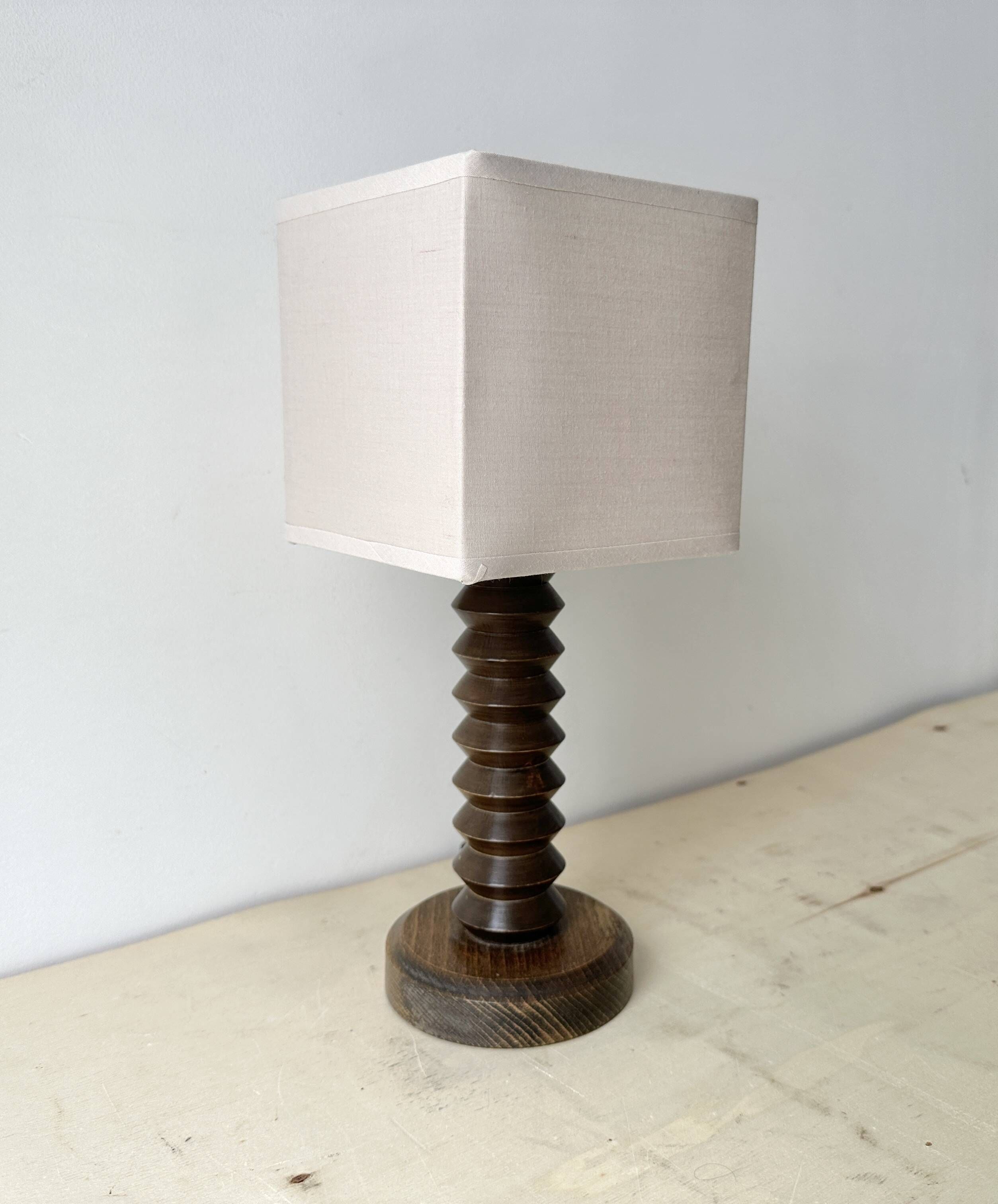 Rustic wooden turned lamp base from the 1950s, vintage rustic lighting.