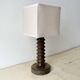Rustic wooden turned lamp base from the 1950s, vintage rustic lighting.