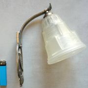 Art Deco wall light, silver-plated bronze, frosted glass, stylized bird decor