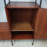 Scandinavian modular shelf bookcase in teak and black metal