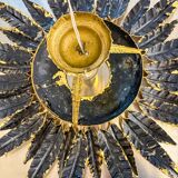 Spanish sunburst ceiling light fixture or sconce in gilt wrought iron, circa 1950s