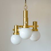 Vintage brass and opaline chandelier, 1970s, in the style of Sciolari.