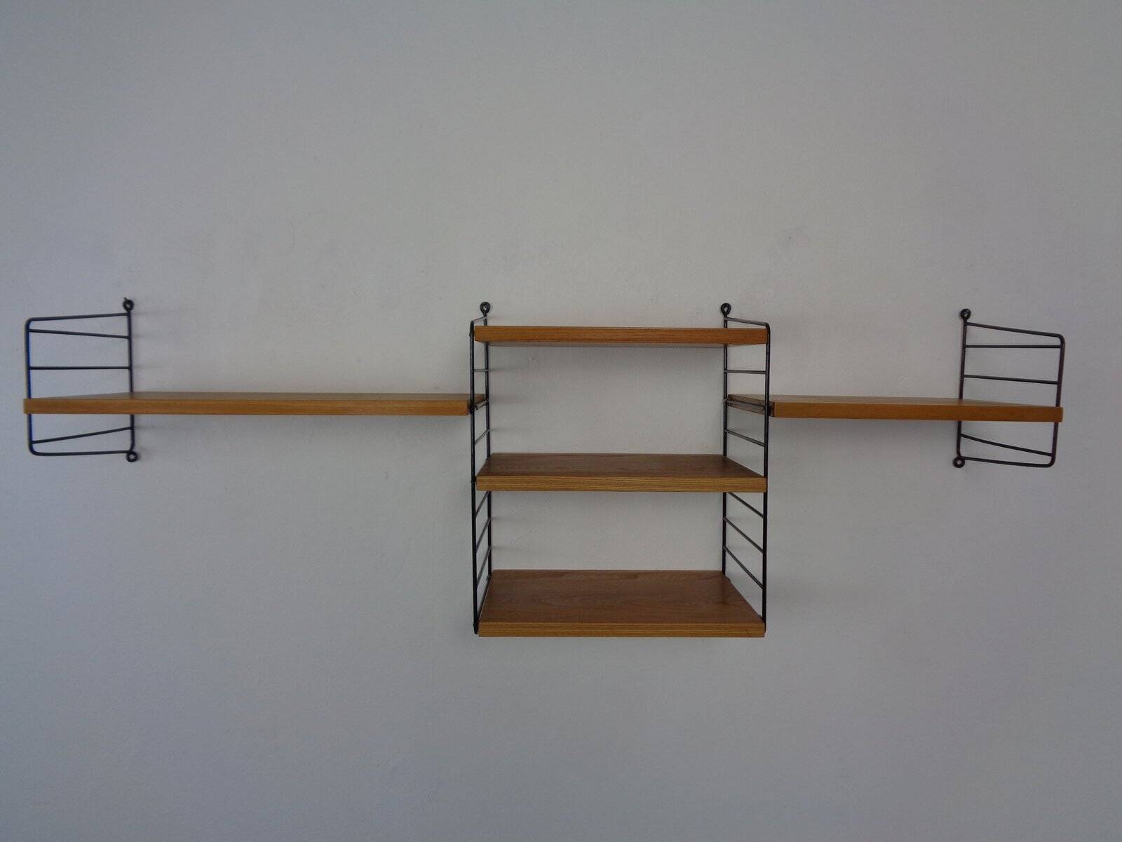 Swedish Ash and Metal Wall Unit by Kajsa & Nils Nisse Strinning for String, 1950s, Set of 9