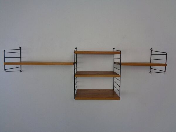 Swedish Ash and Metal Wall Unit by Kajsa & Nils Nisse Strinning for String, 1950s, Set of 9