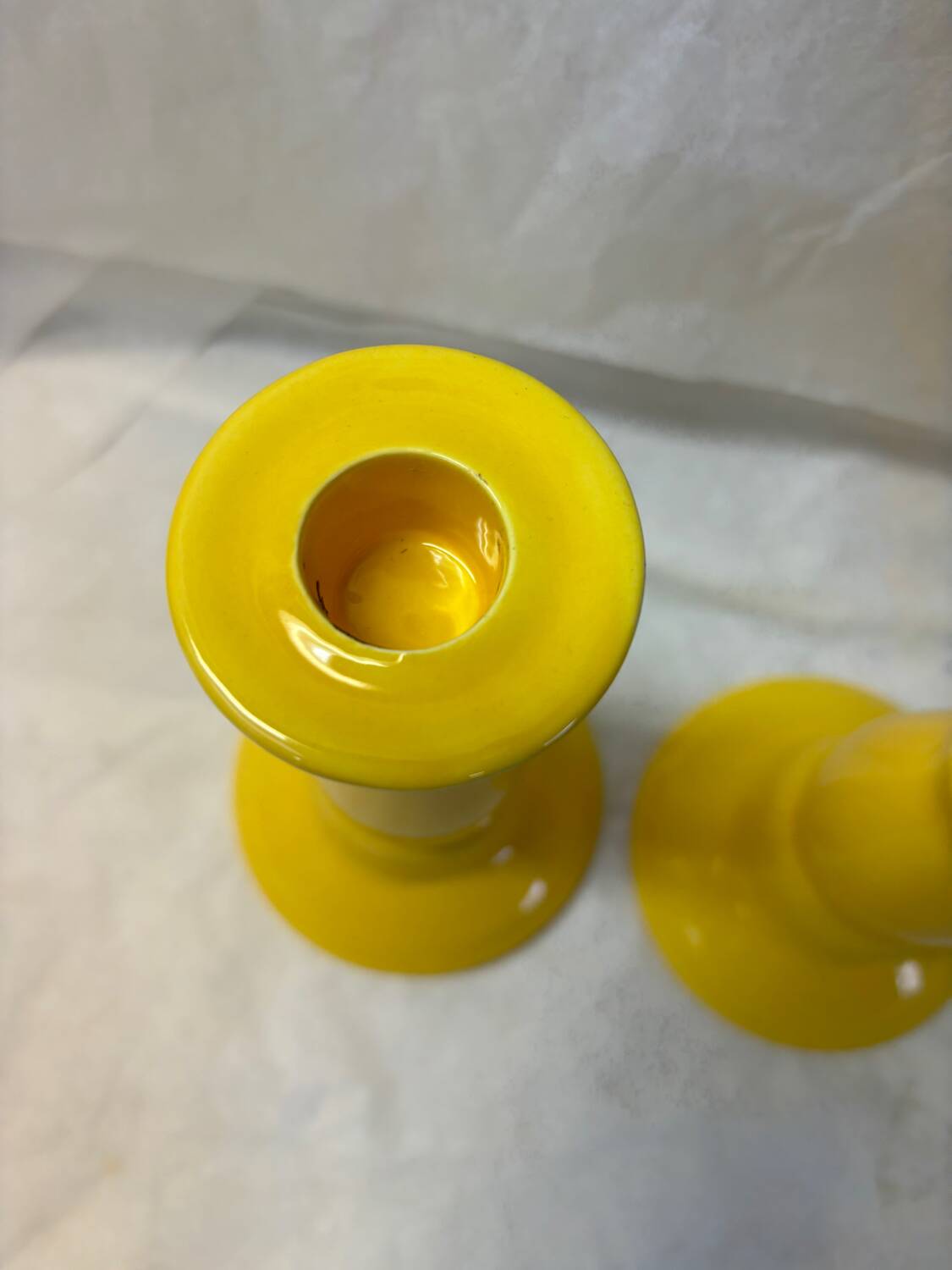 Set of 2 vintage yellow ceramic candle holders