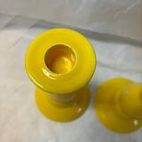 Ensemble de 2 bougeoirs en céramique jaune vintage