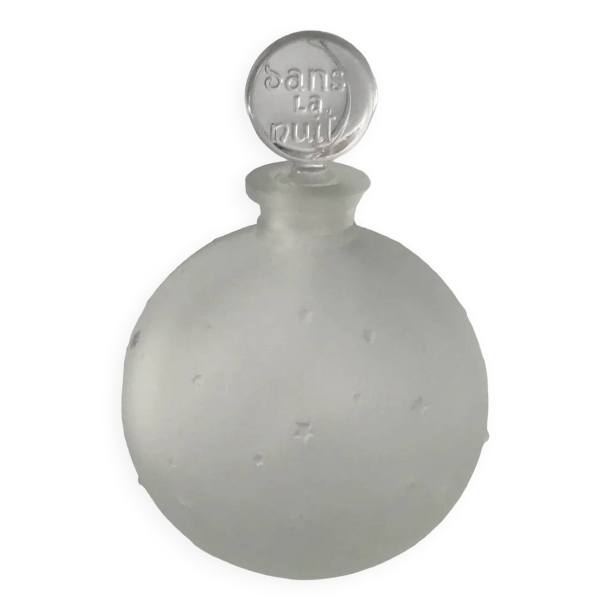 Lalique bottle in the night, frosted glass, ball shape