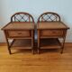 Pair of vintage rattan and cane bedside tables, 1970s