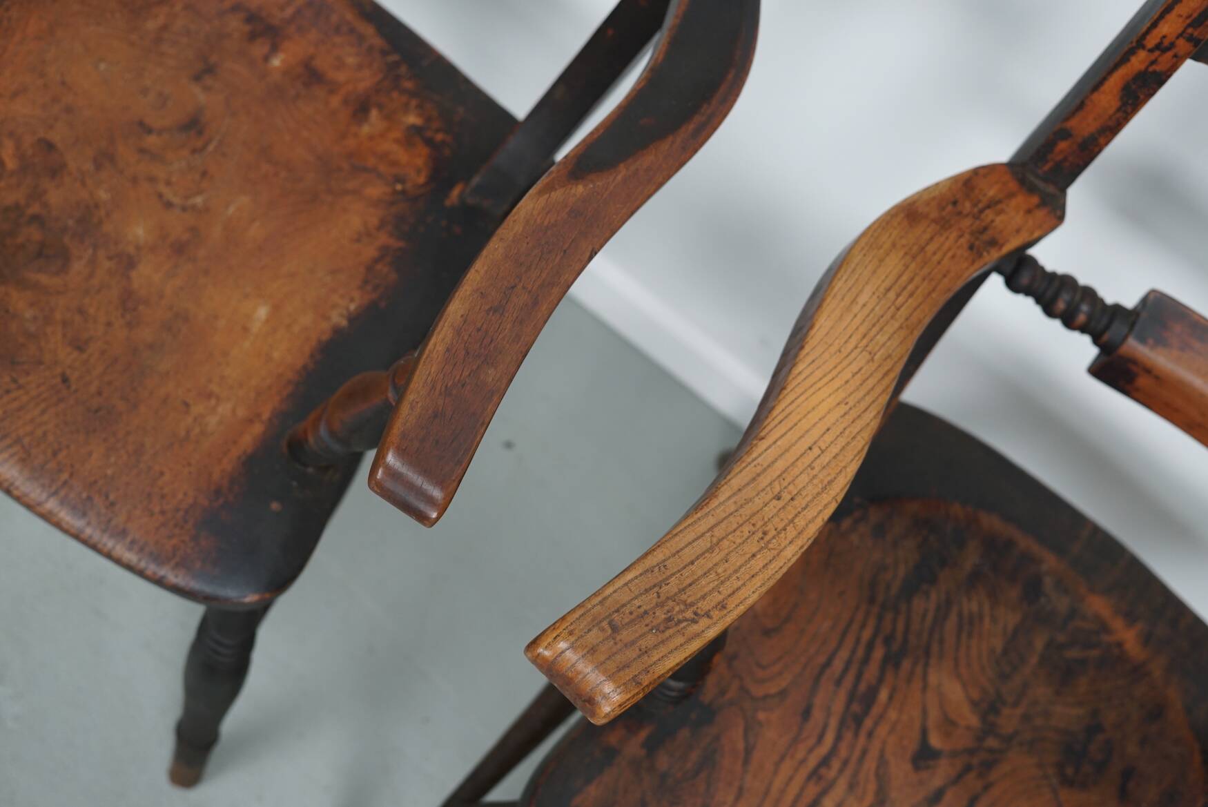 Pair of Antique Oxford Chairs, Windsor, Lath Back, Armchair, Elm, 19thc