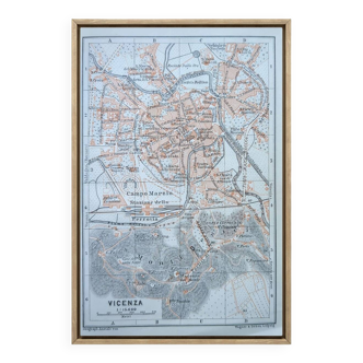 Vicence, Italie, plan ancien, imprimée en 1909. Authentique.