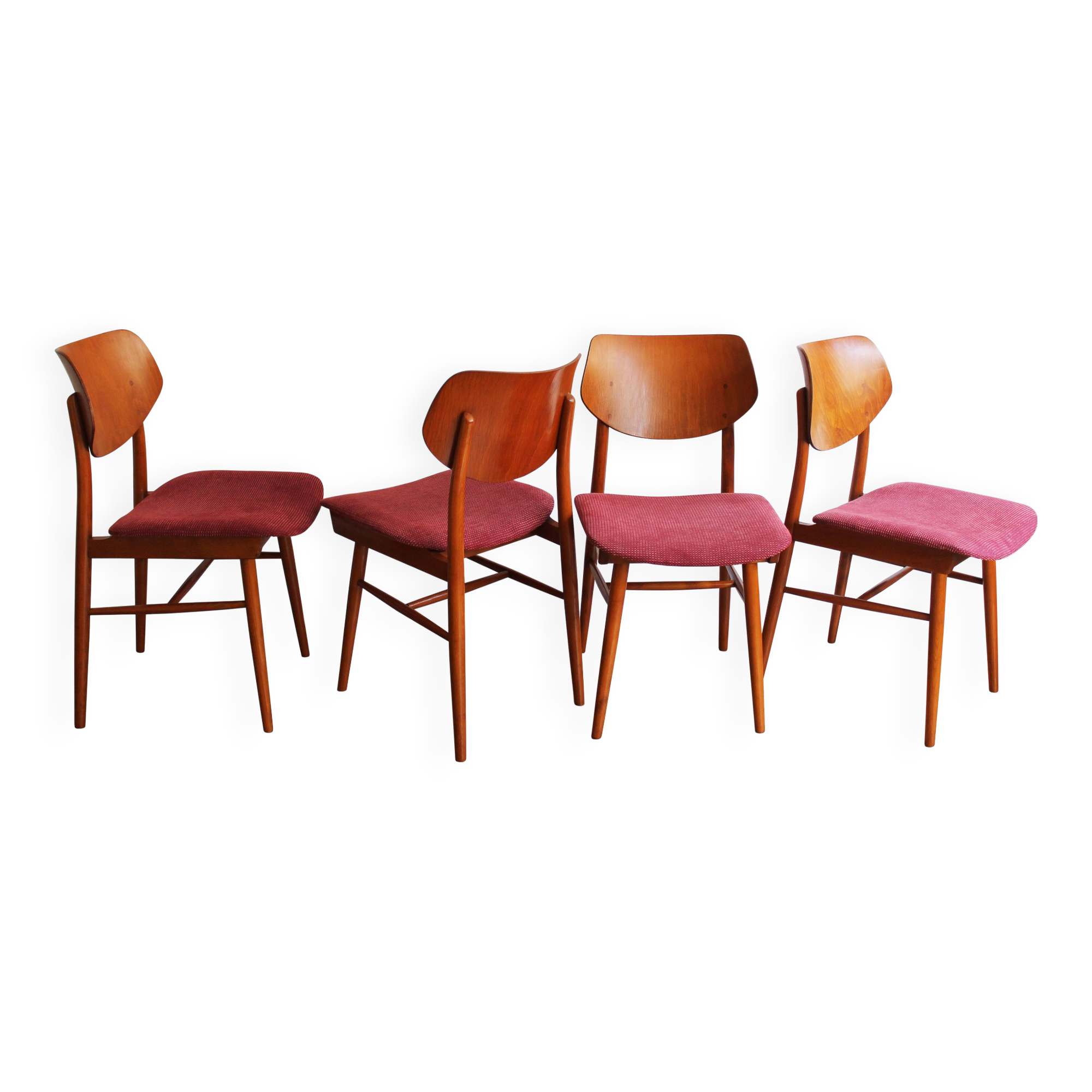 Set of Four 1960s Czech Dining Chairs by TON with Scandi Influence