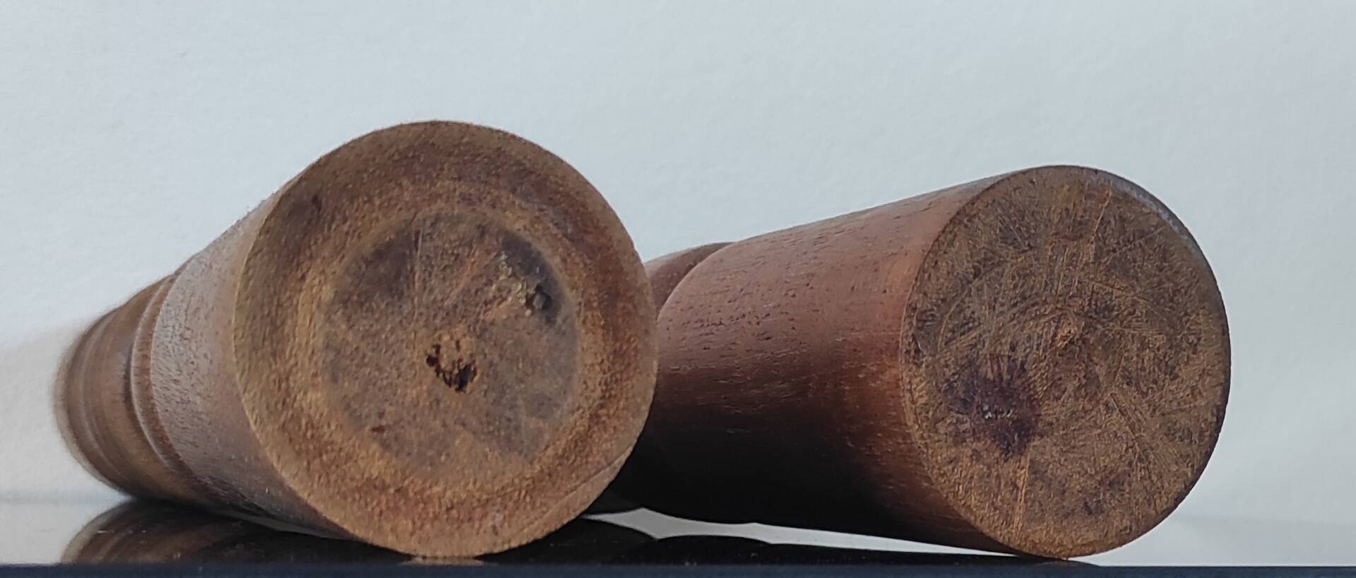 Brutalist turned wood candlestick pair