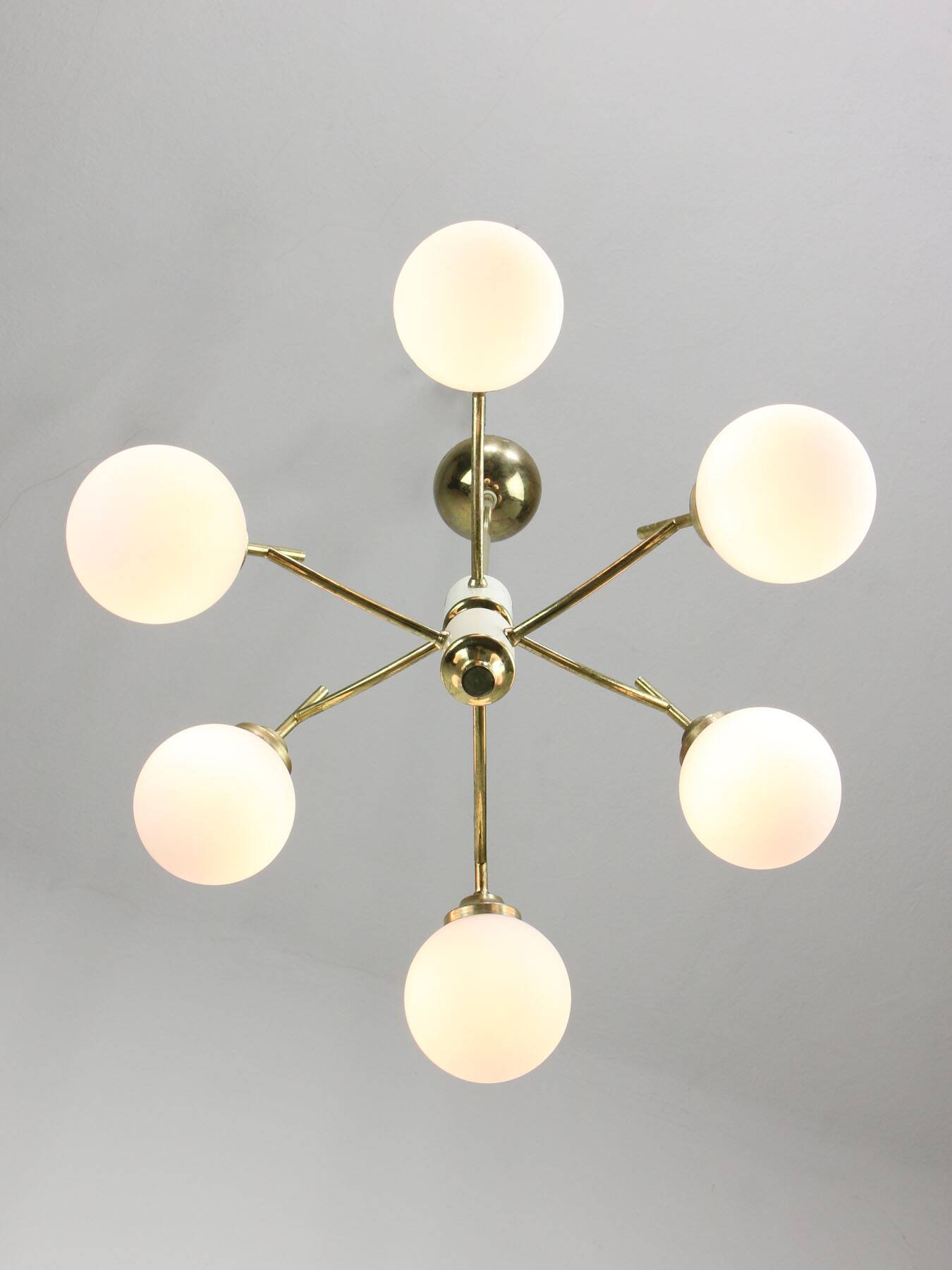 Mid-century Italian Brass and Opaline Chandelier, 50s