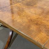 Table in walnut and beech burl, 1980s, with 1 extension leaf